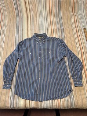 L.L. Bean Blue and Tan Striped Button-Down Shirt